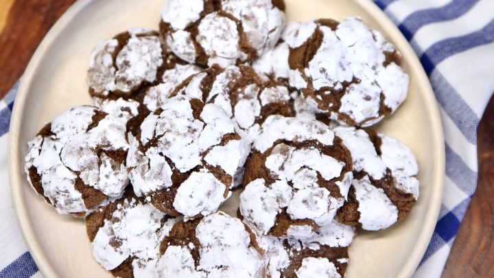 Plate of chocolate crinkle cookies.
