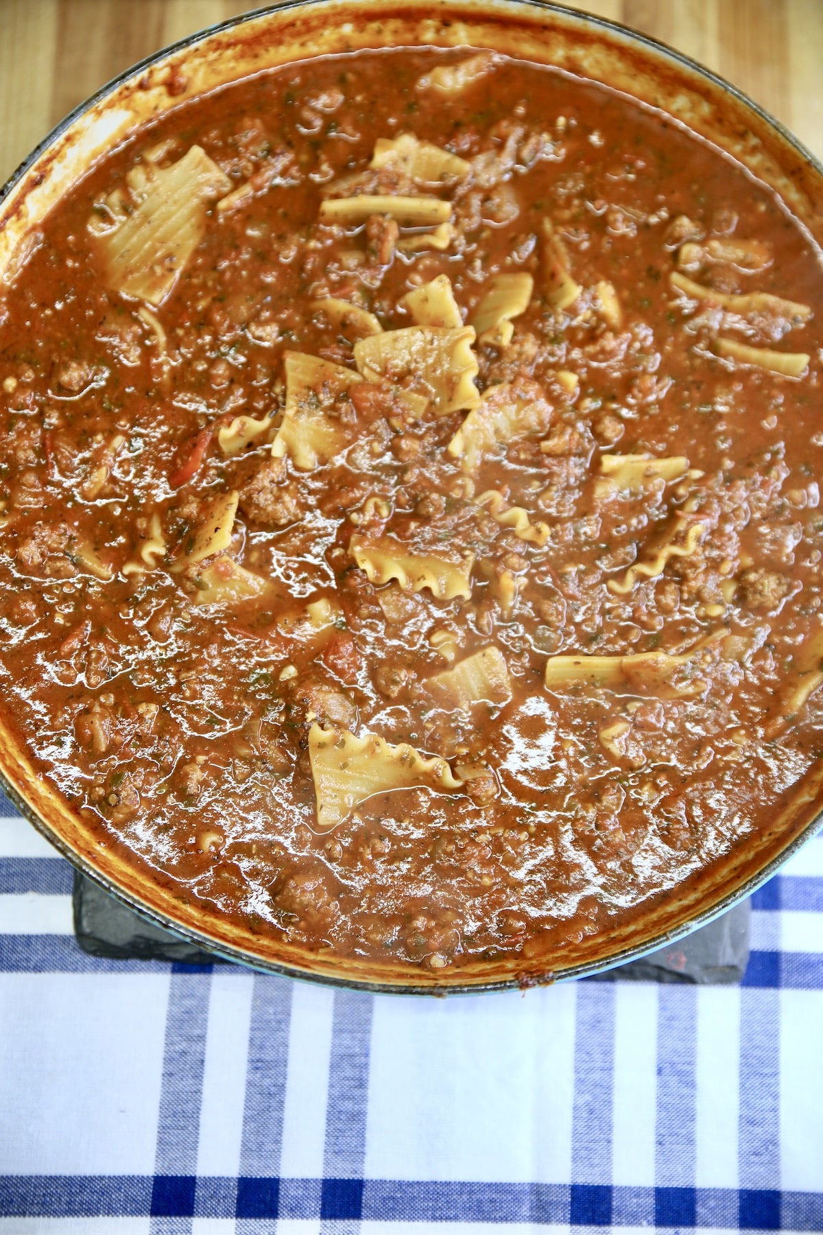 Lasagna Soup in a pan.