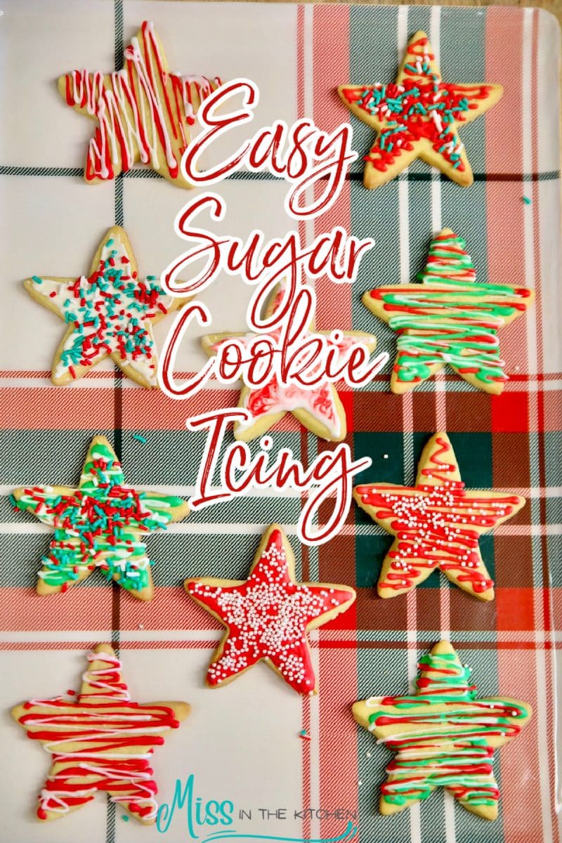 Iced sugar cookies for Christmas- text overlay.
