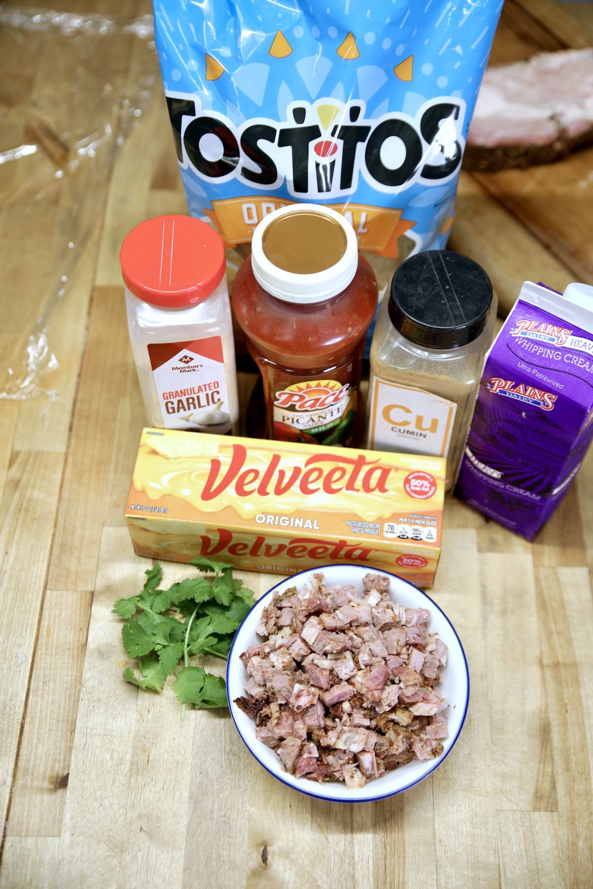 Ingredients for brisket queso dip.