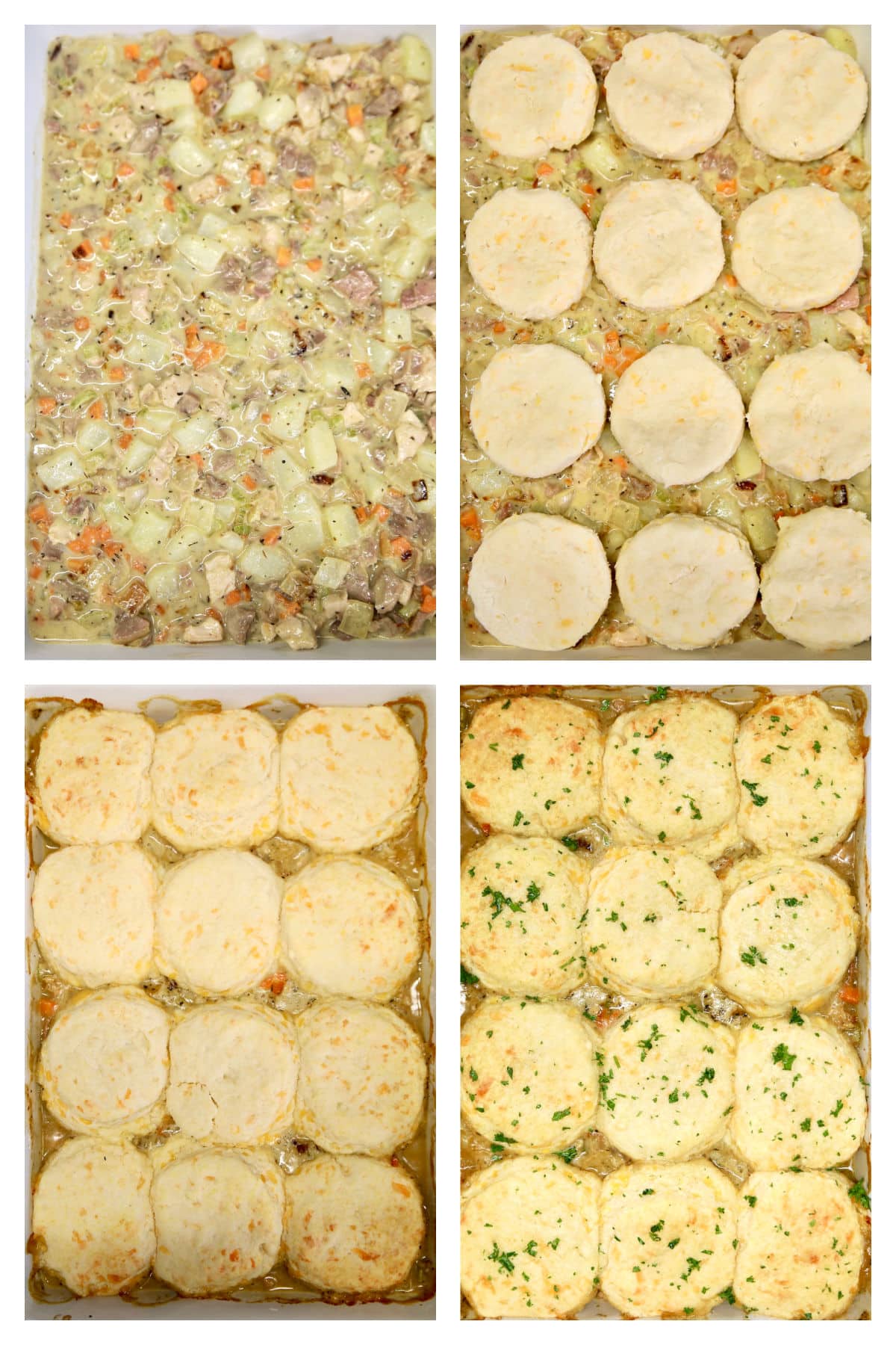 Collage making chicken and biscuits casserole.