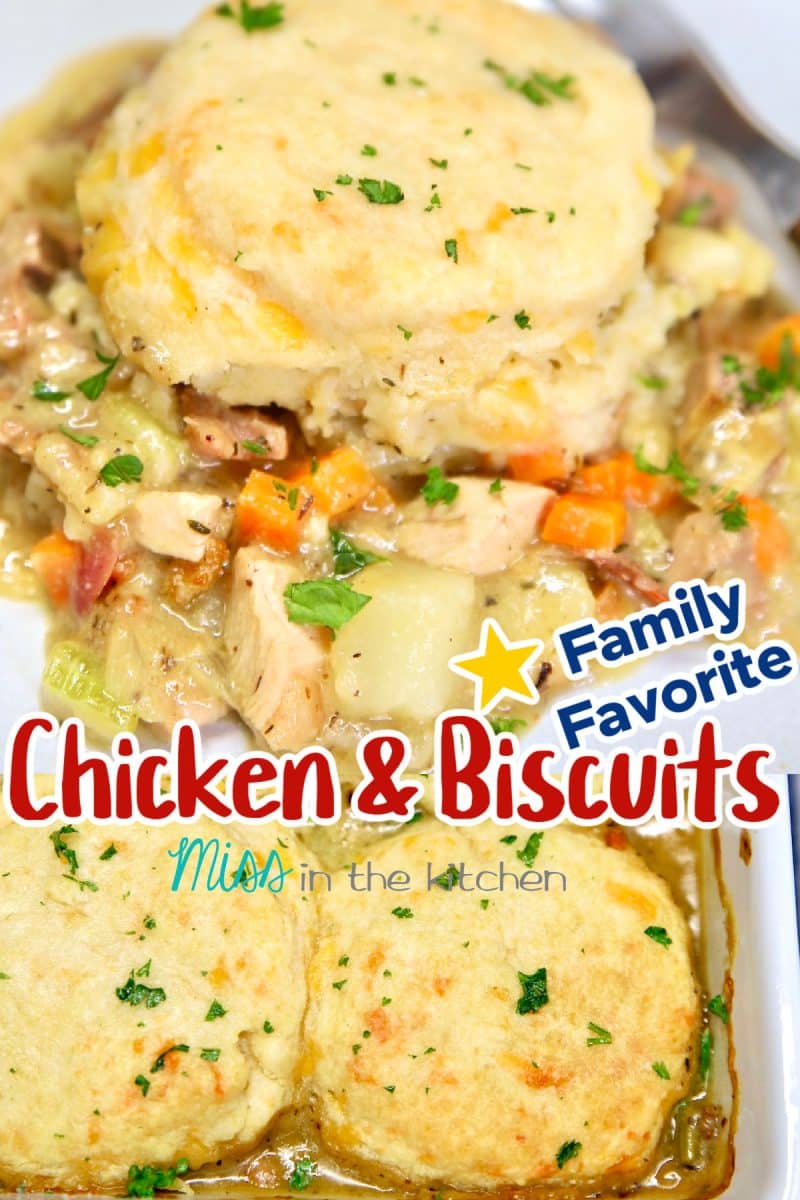 Chicken and Biscuits casserole collage: text overlay.