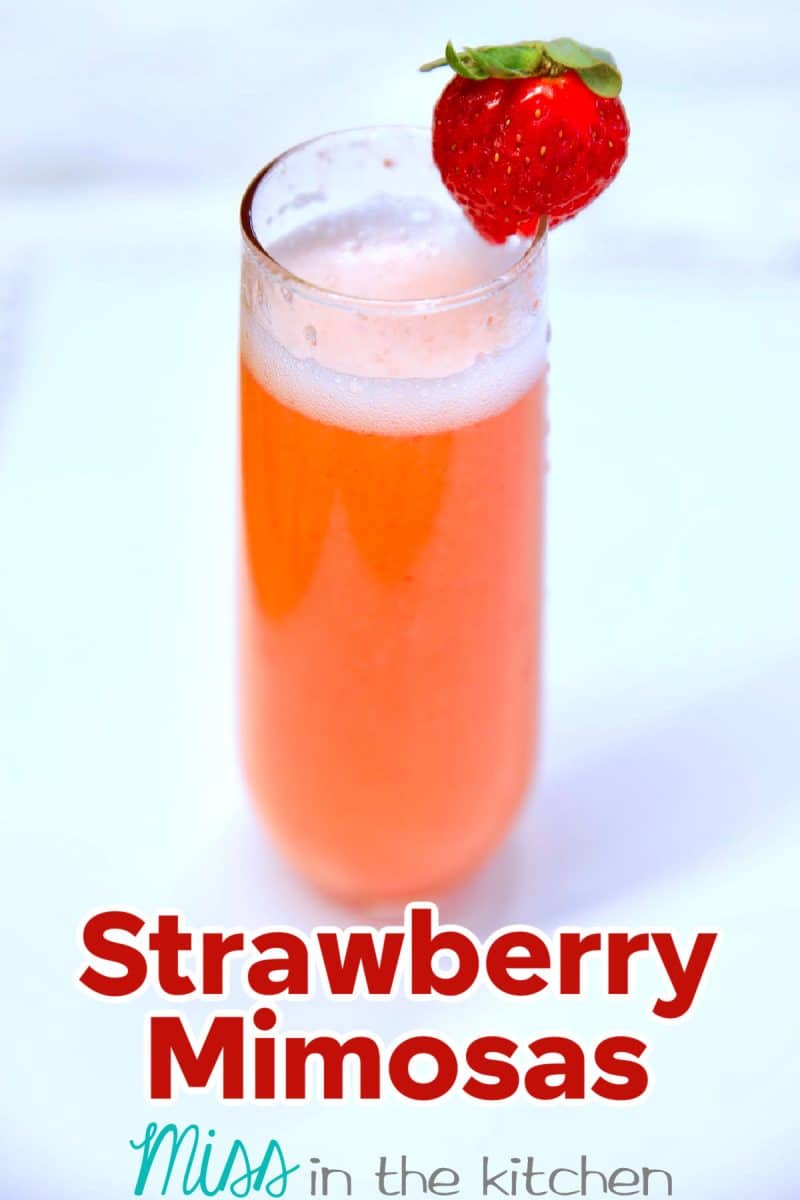 Strawberry Mimosa cocktail with text overlay.