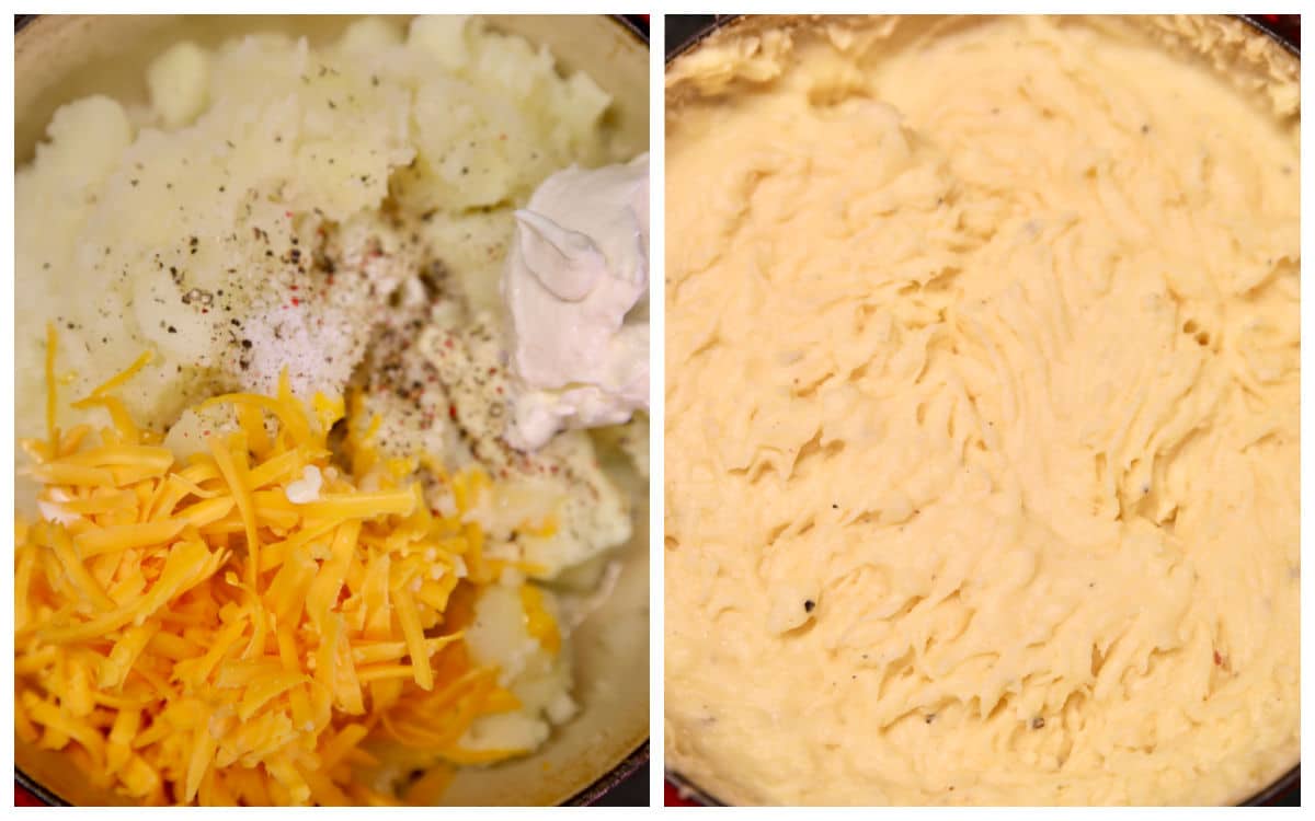 Collage making cheesy mashed potatoes.