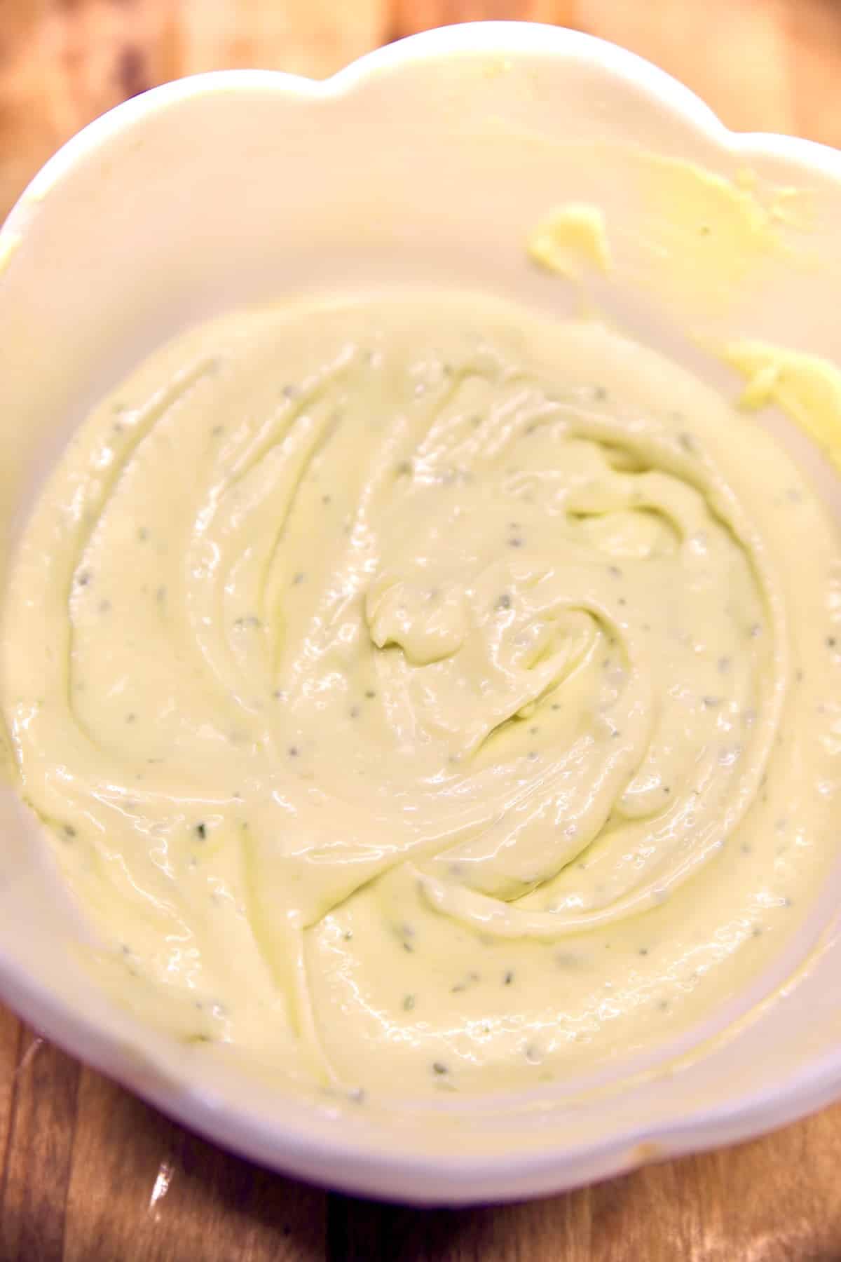 Bowl of homemade mayonnaise.
