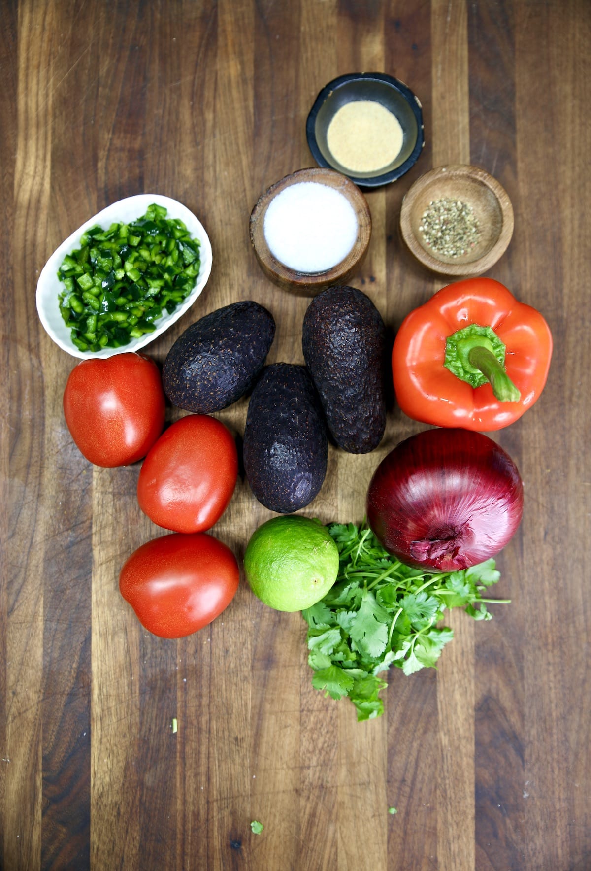 Ingredients for avocado salsa.