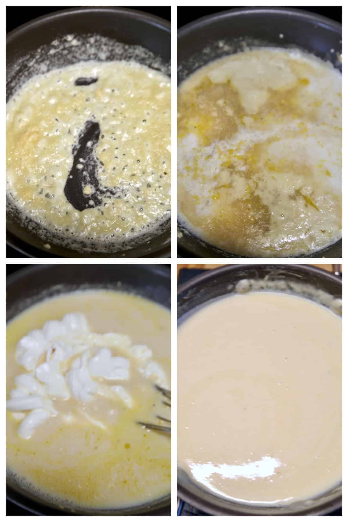 Collage making sour cream sauce. 