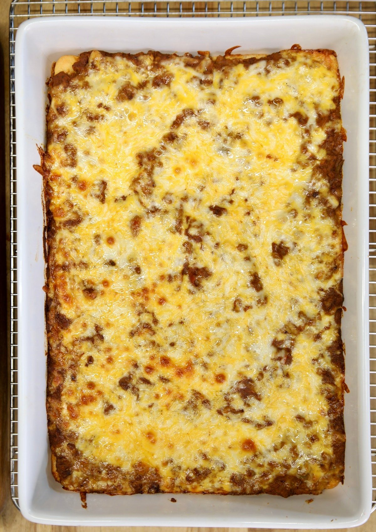 Baked burrito casserole with cheese.
