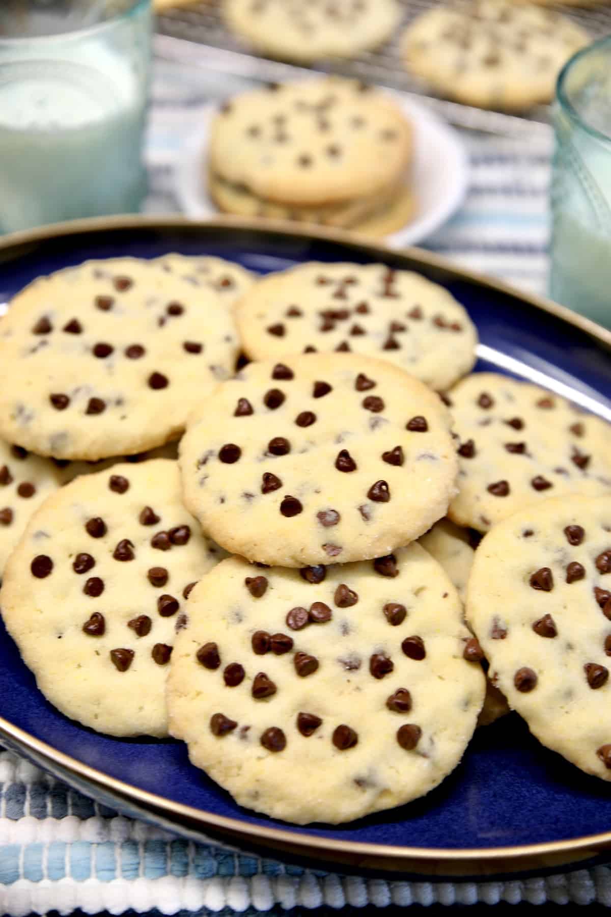 Platter of chocolate chip cookies.