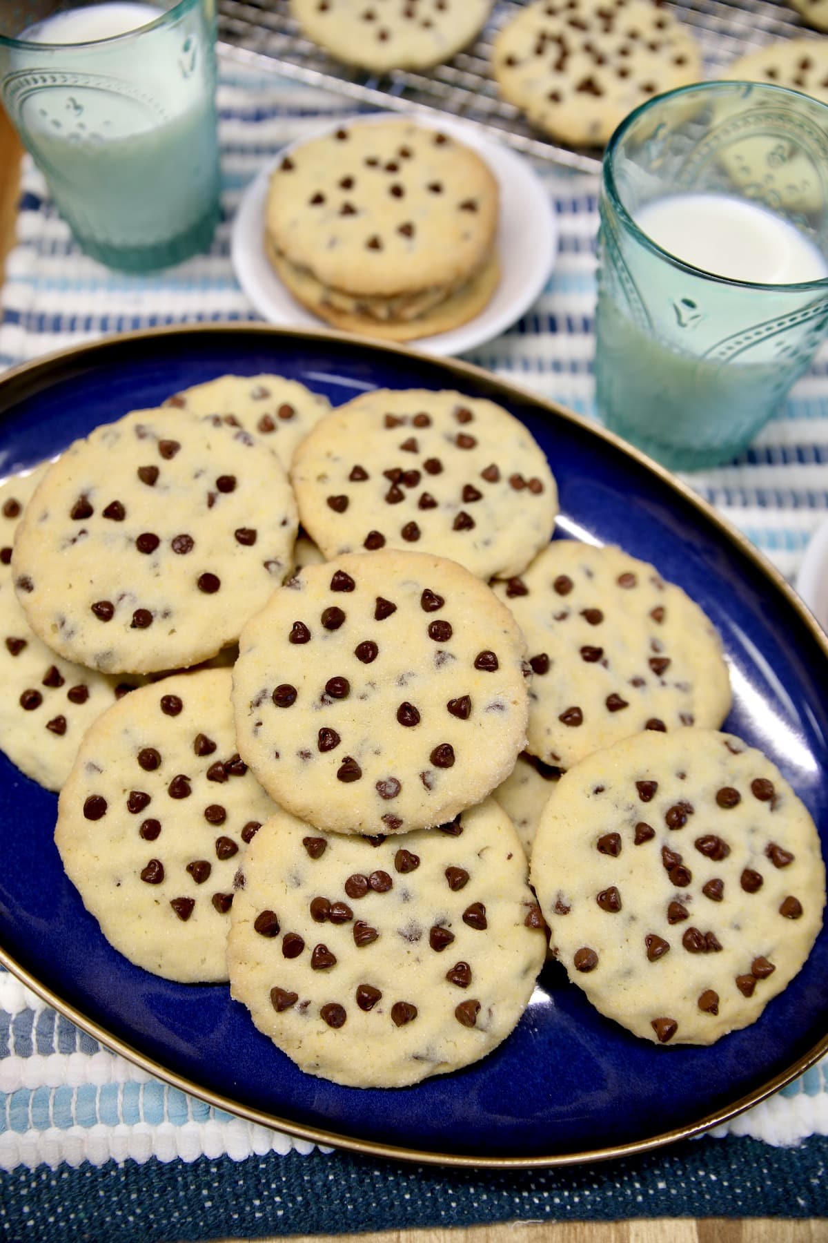 Platter of chocolate chip cookies. 