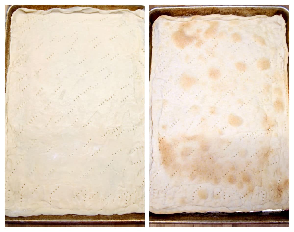 Pie crust collage: in a sheet pan/baked.