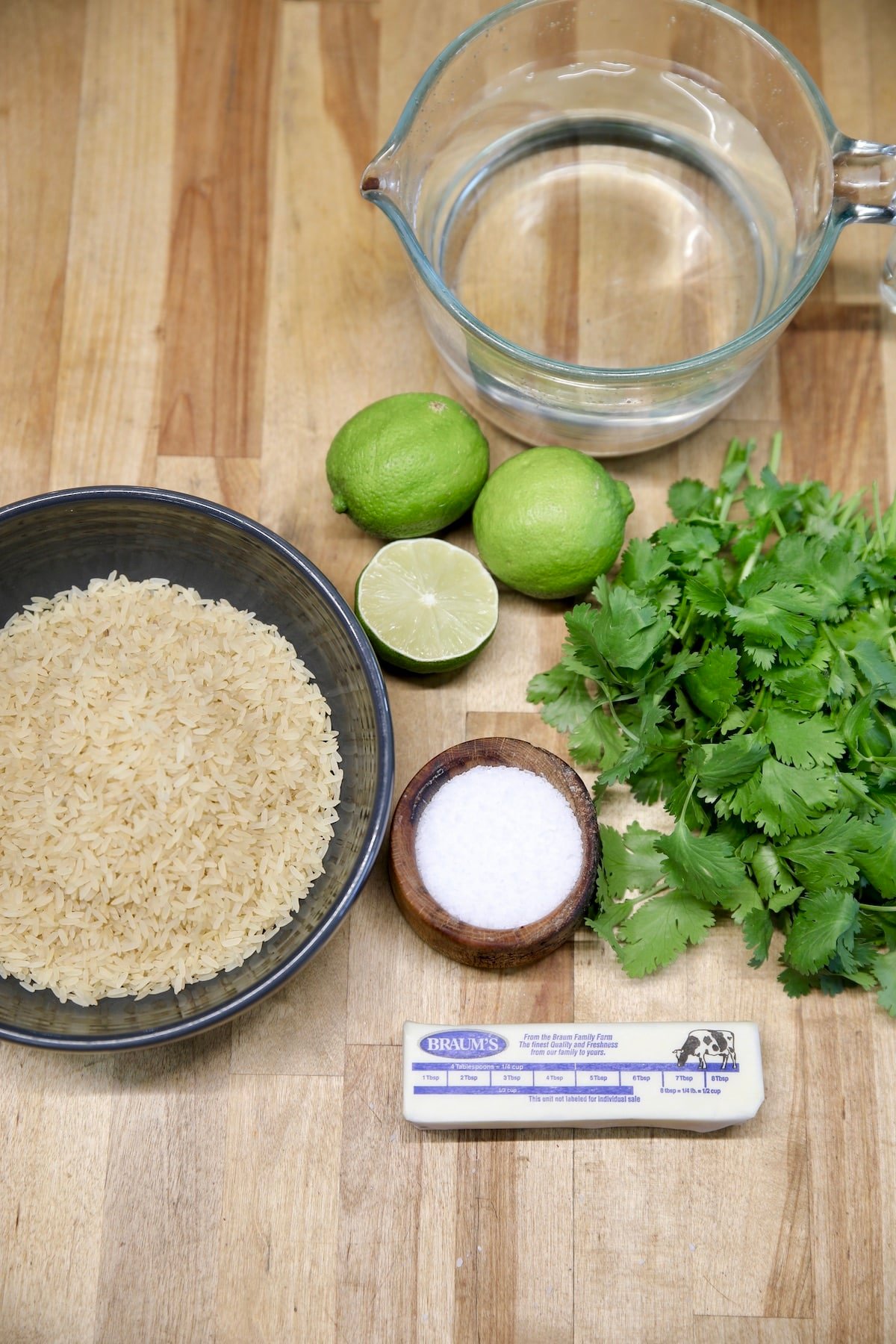 Ingredients for cilantro lime rice.