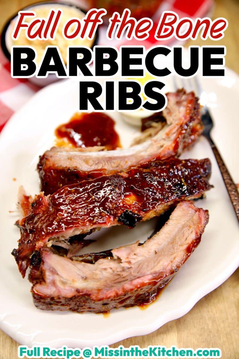Baby back ribs on a plate - text overlay.