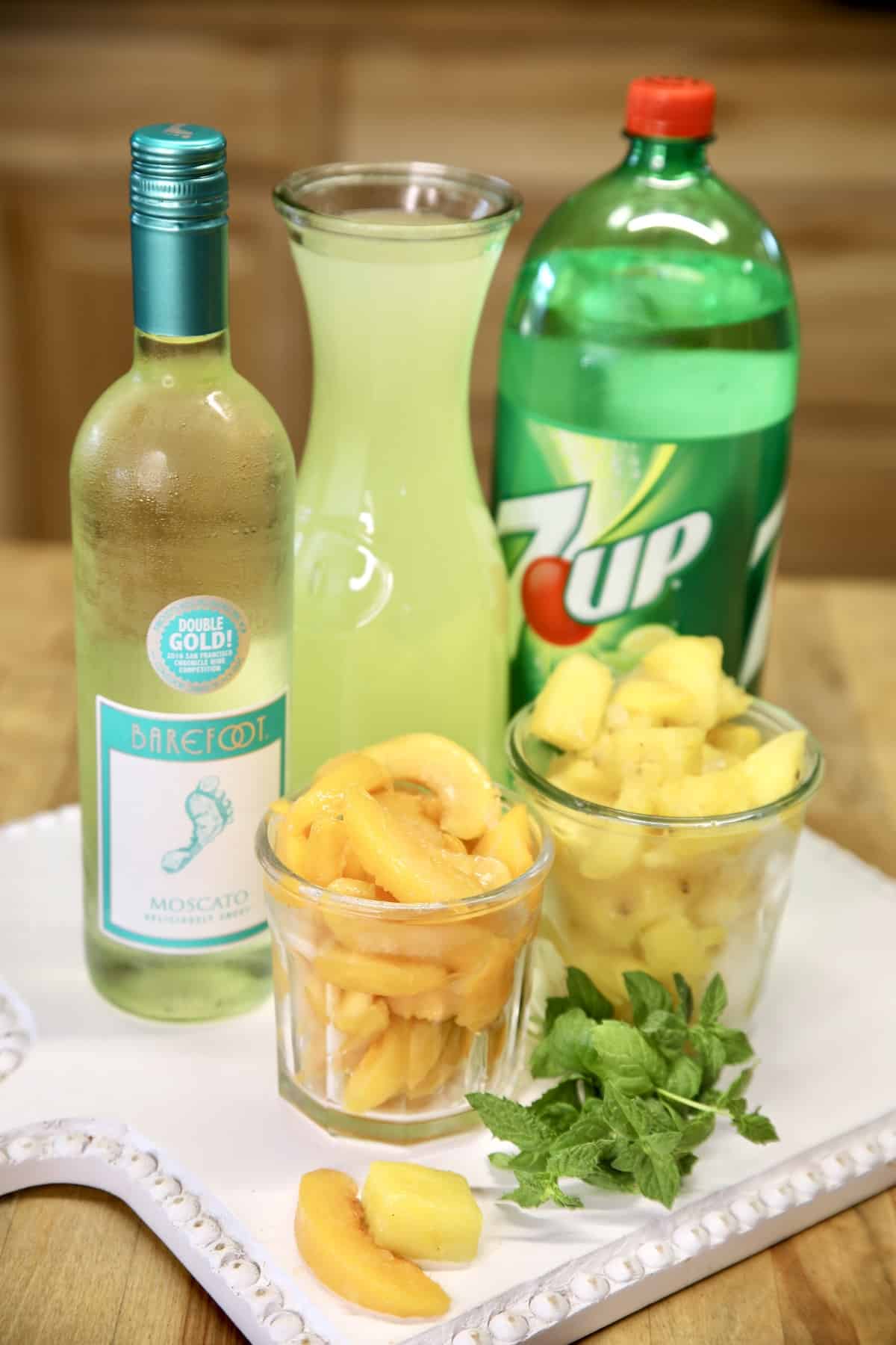 Ingredients for pineapple peach moscato punch.