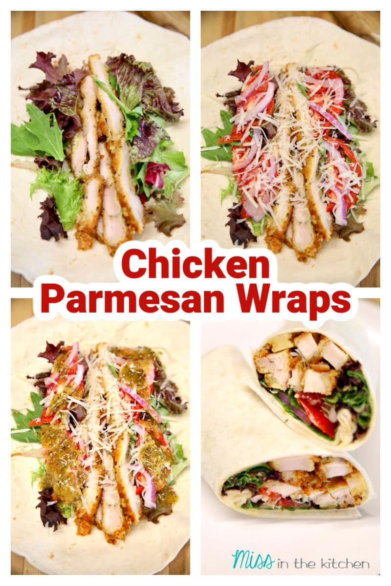 Chicken parmesan wrap collage with text overlay.