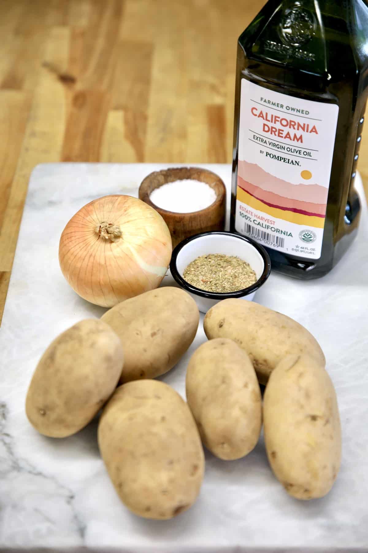 Ingredients for crispy breakfast potatoes.