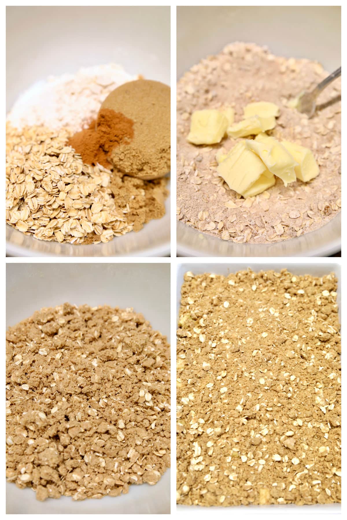 Collage making oat crisp topping.