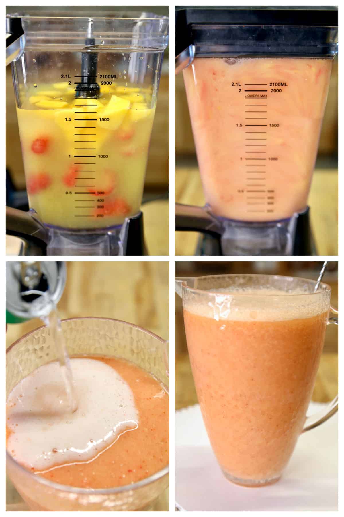 Blending strawberry mango wine coolers and mixing with Sprite.