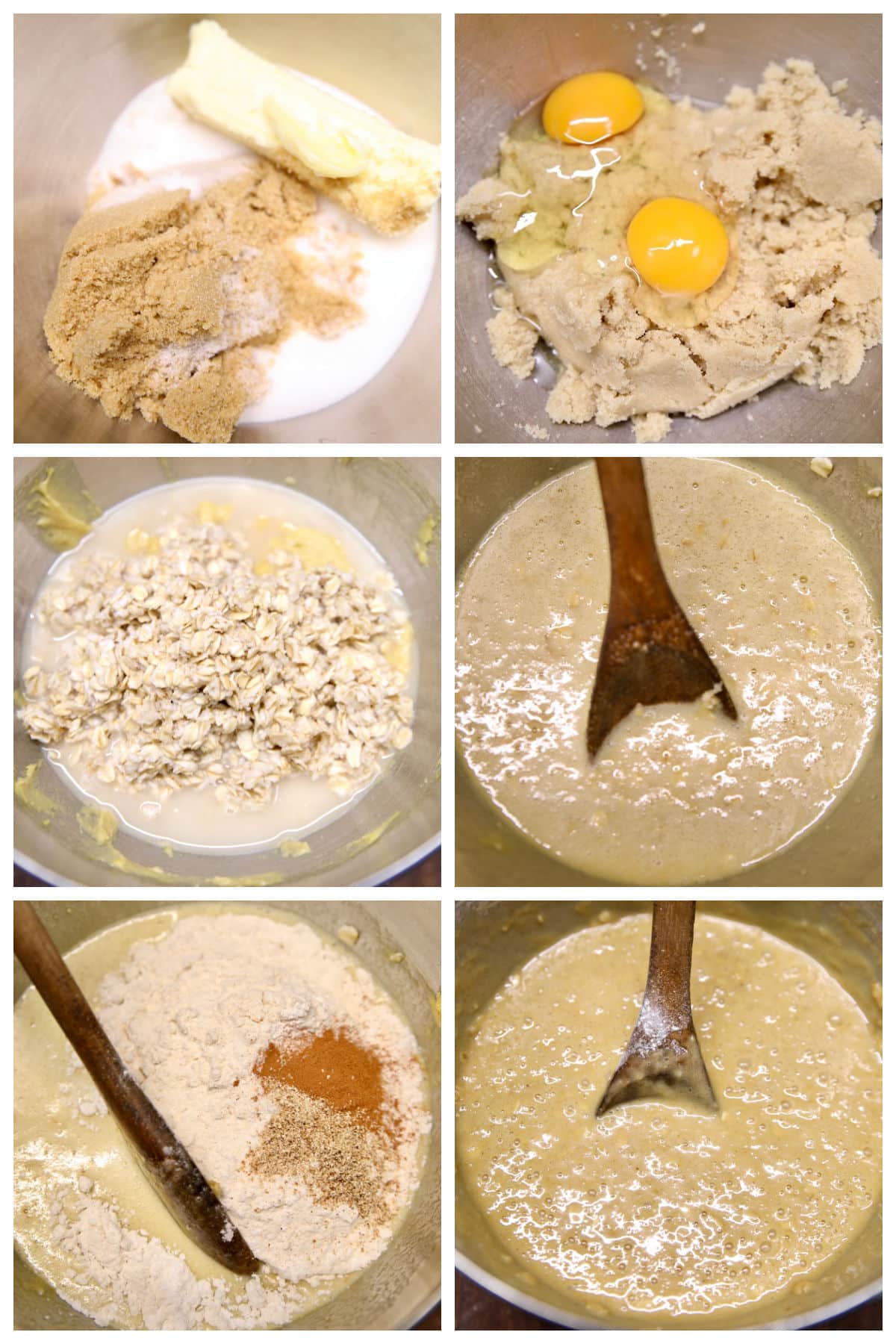Collage making oatmeal cake batter.