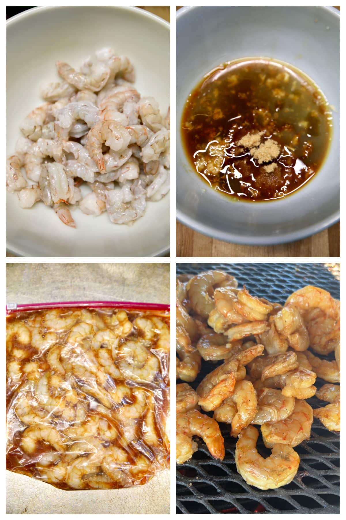 Collage Marinating Asian shrimp for stir fry recipe.