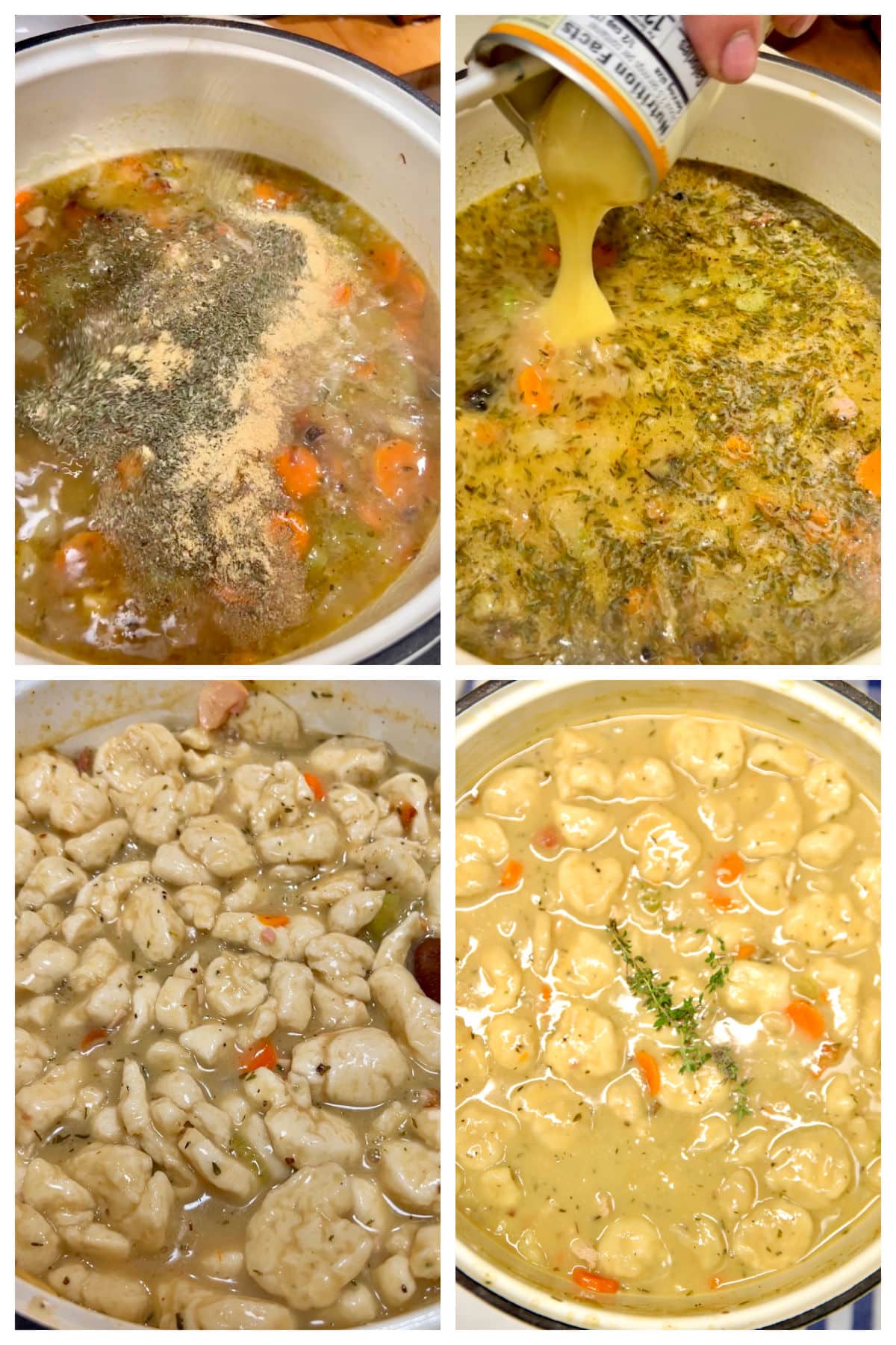 Making chicken and dumplings collage.