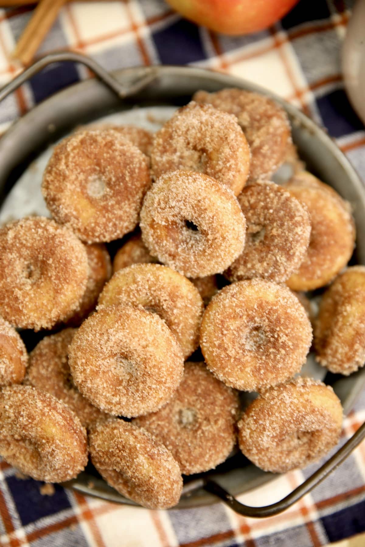 Mini donuts with cinnamon sugar.