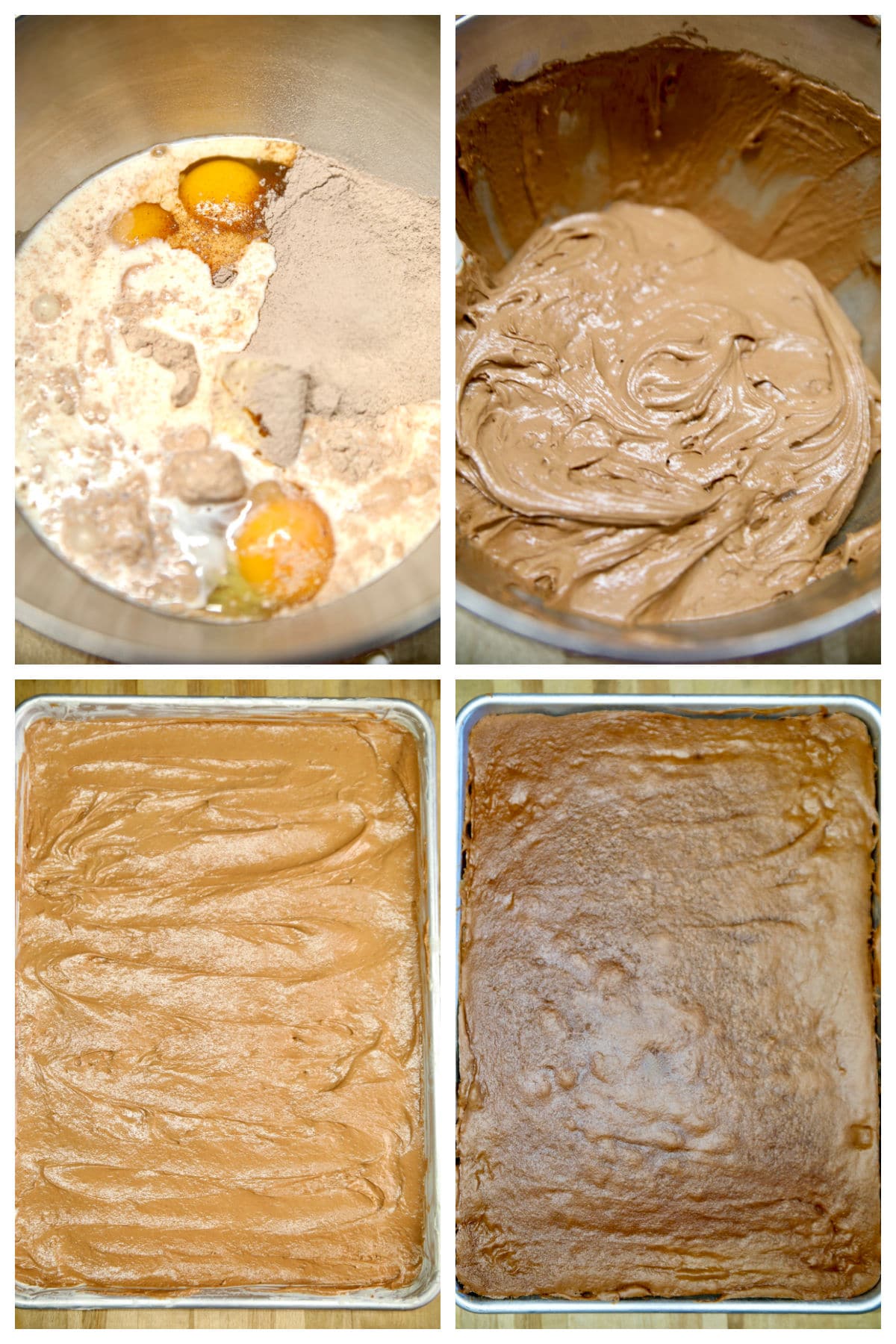 Collage making chocolate cake with pudding mix.