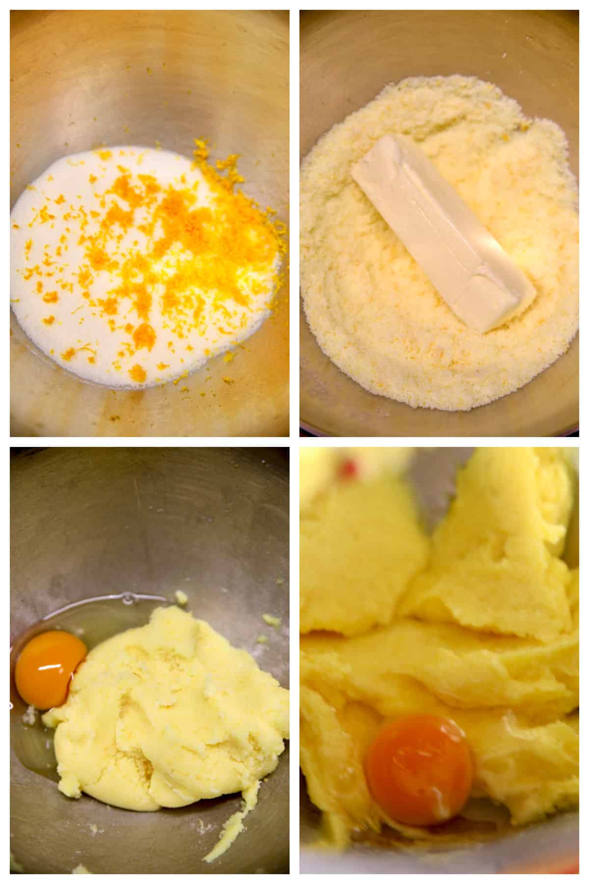 Collage making cake batter with orange zest.