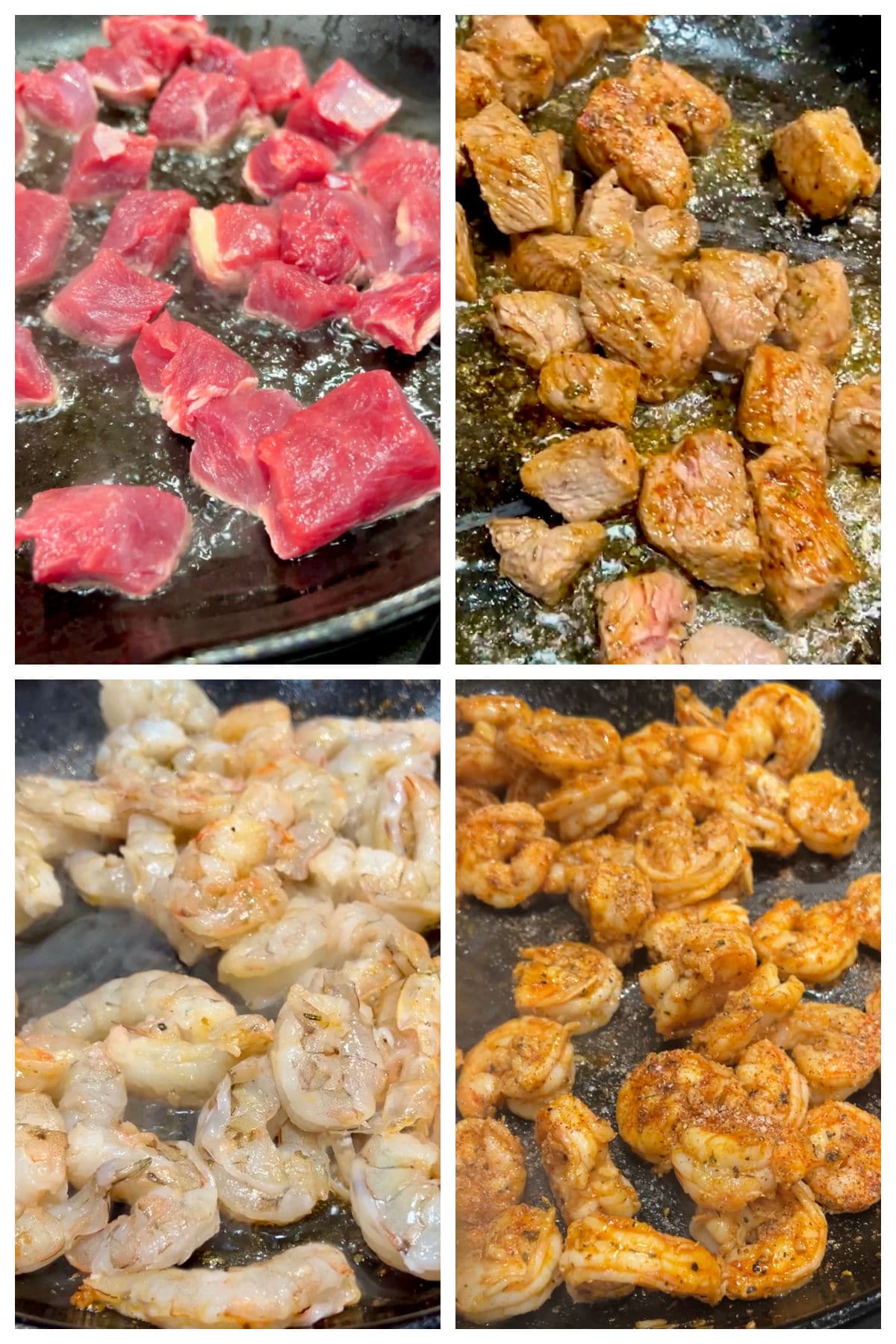 Cooking steak and shrimp with creole seasoning - collage.