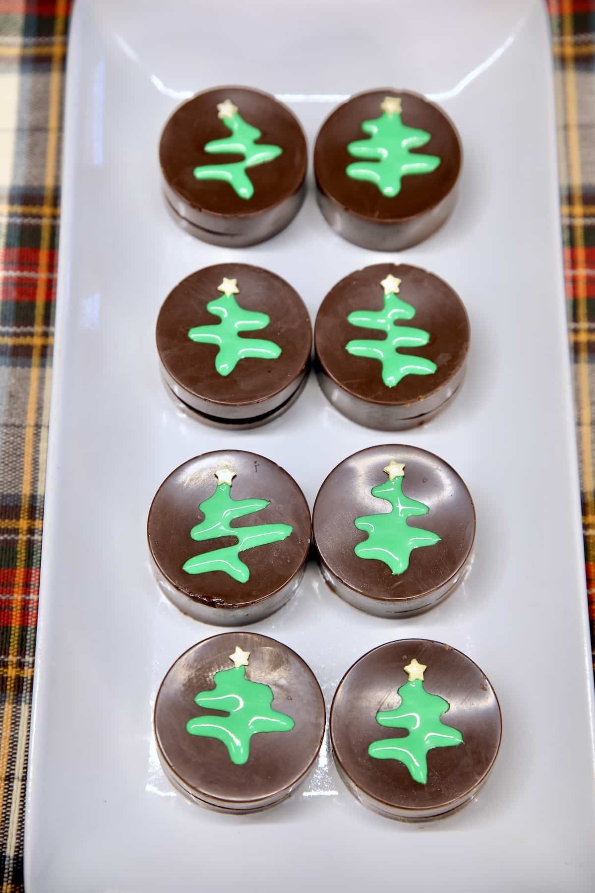 Chocolate Covered Oreos with Christmas tree icing.