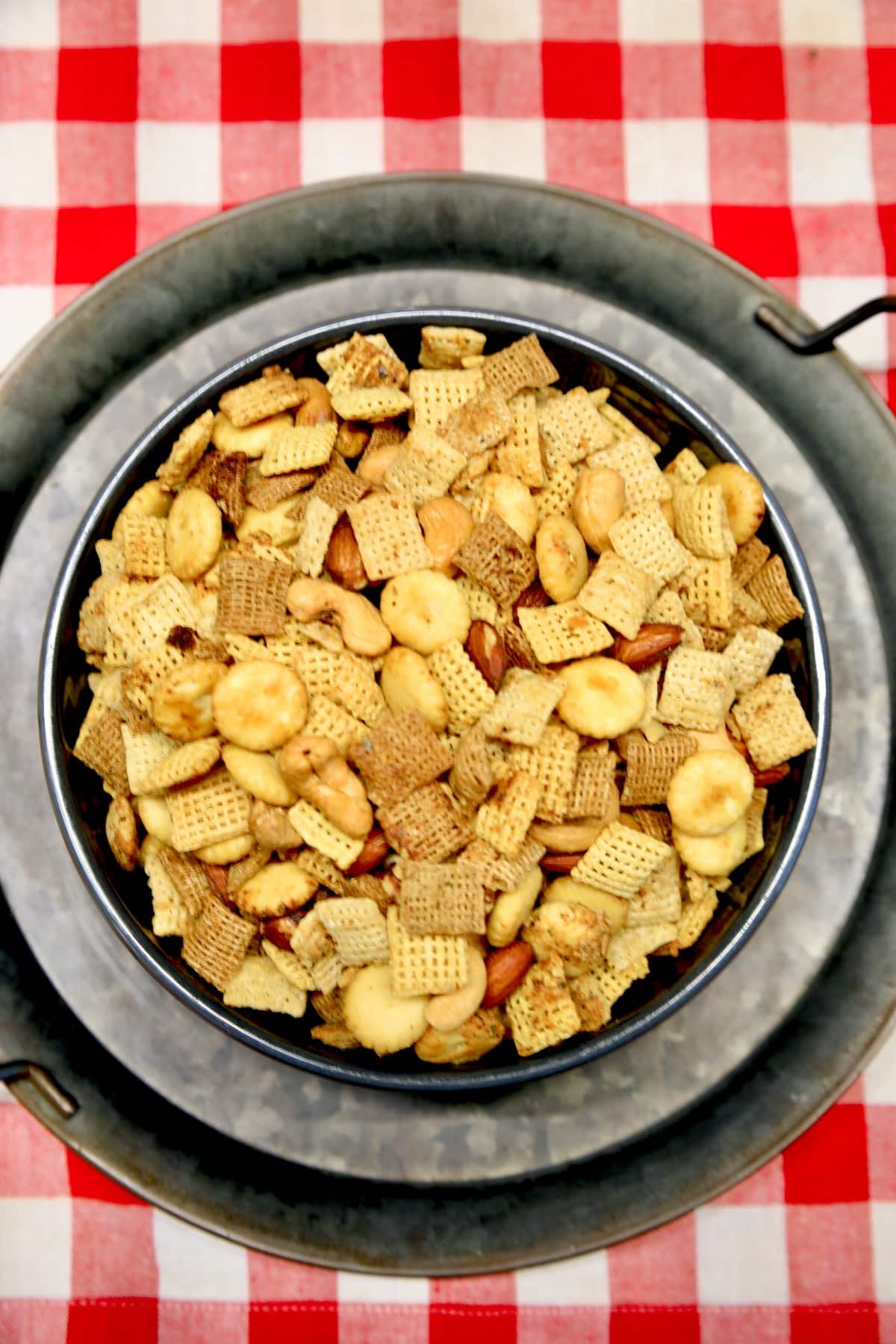 Bowl of chex mix. 