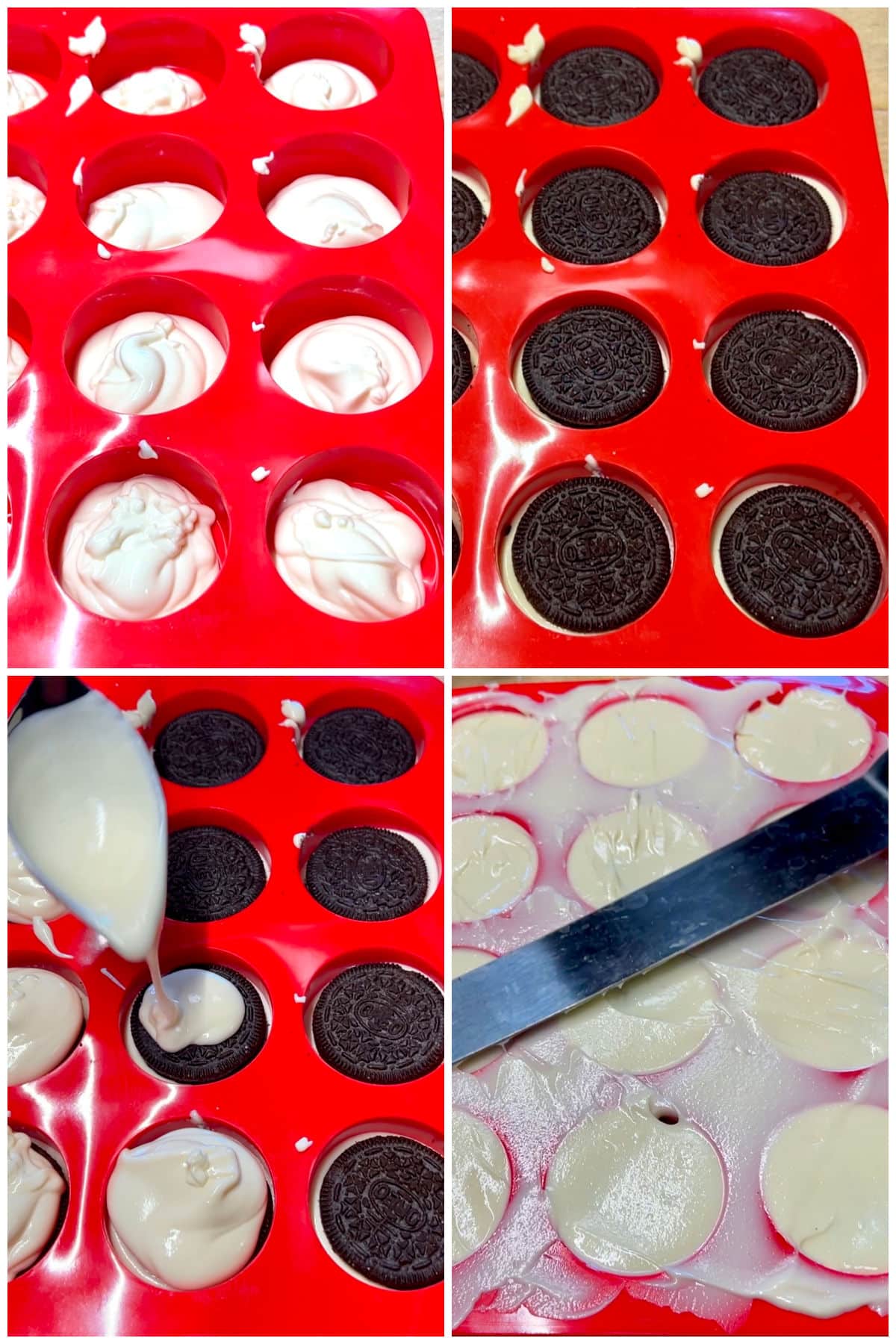 White chocolate oreos in candy molds.