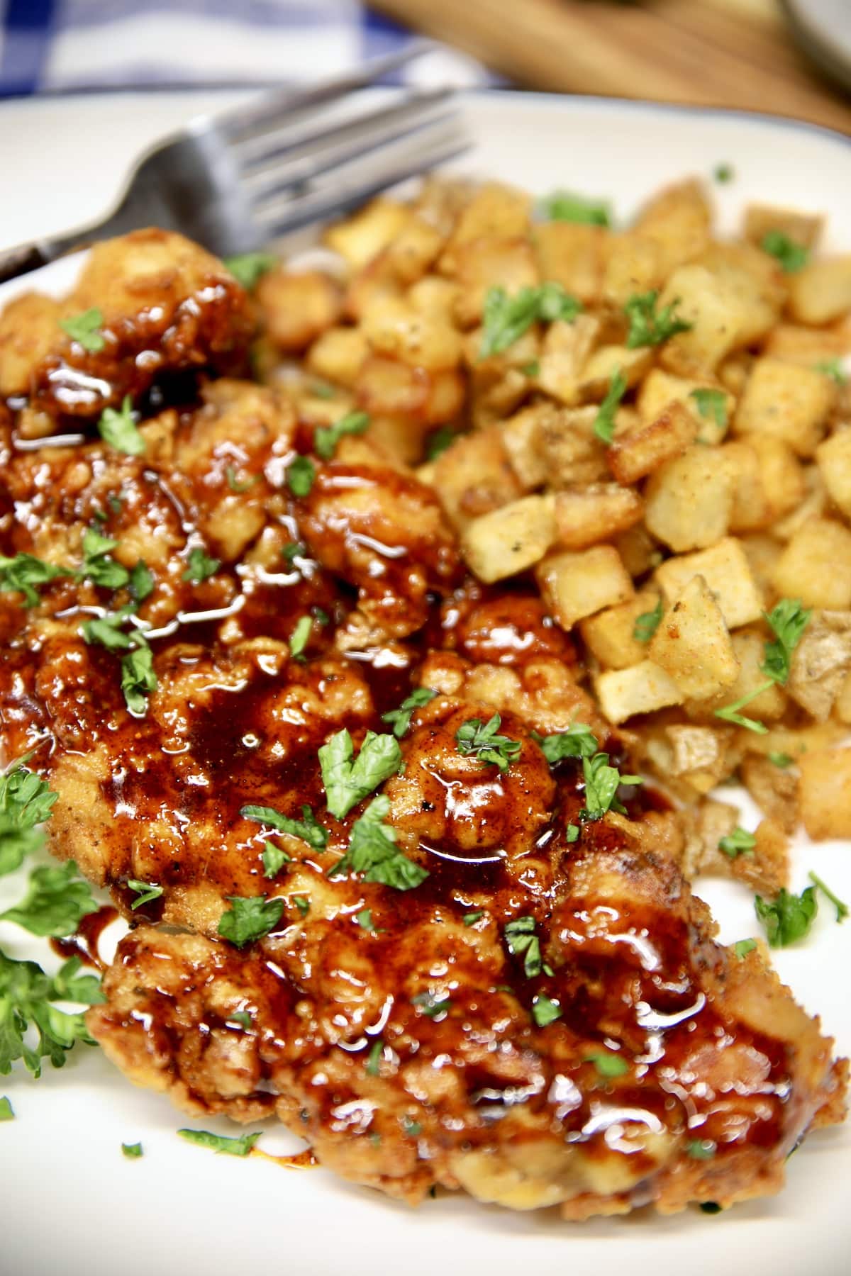 Chipotle honey fried chicken with potatoes.