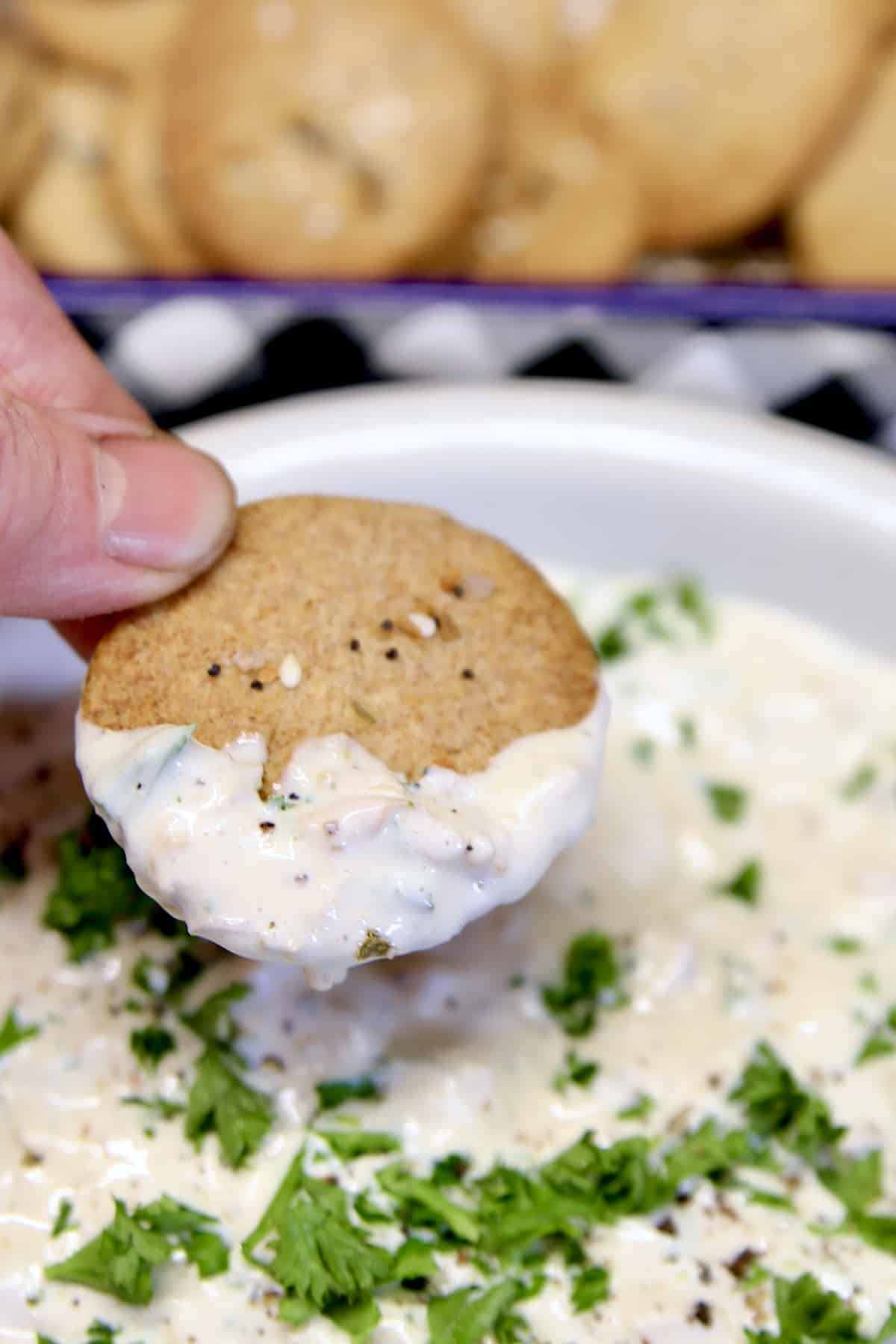 Clam dip on a cracker.