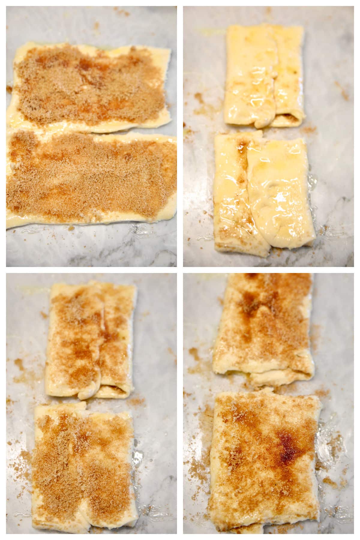 Collage of cinnamon sugar croffles. 