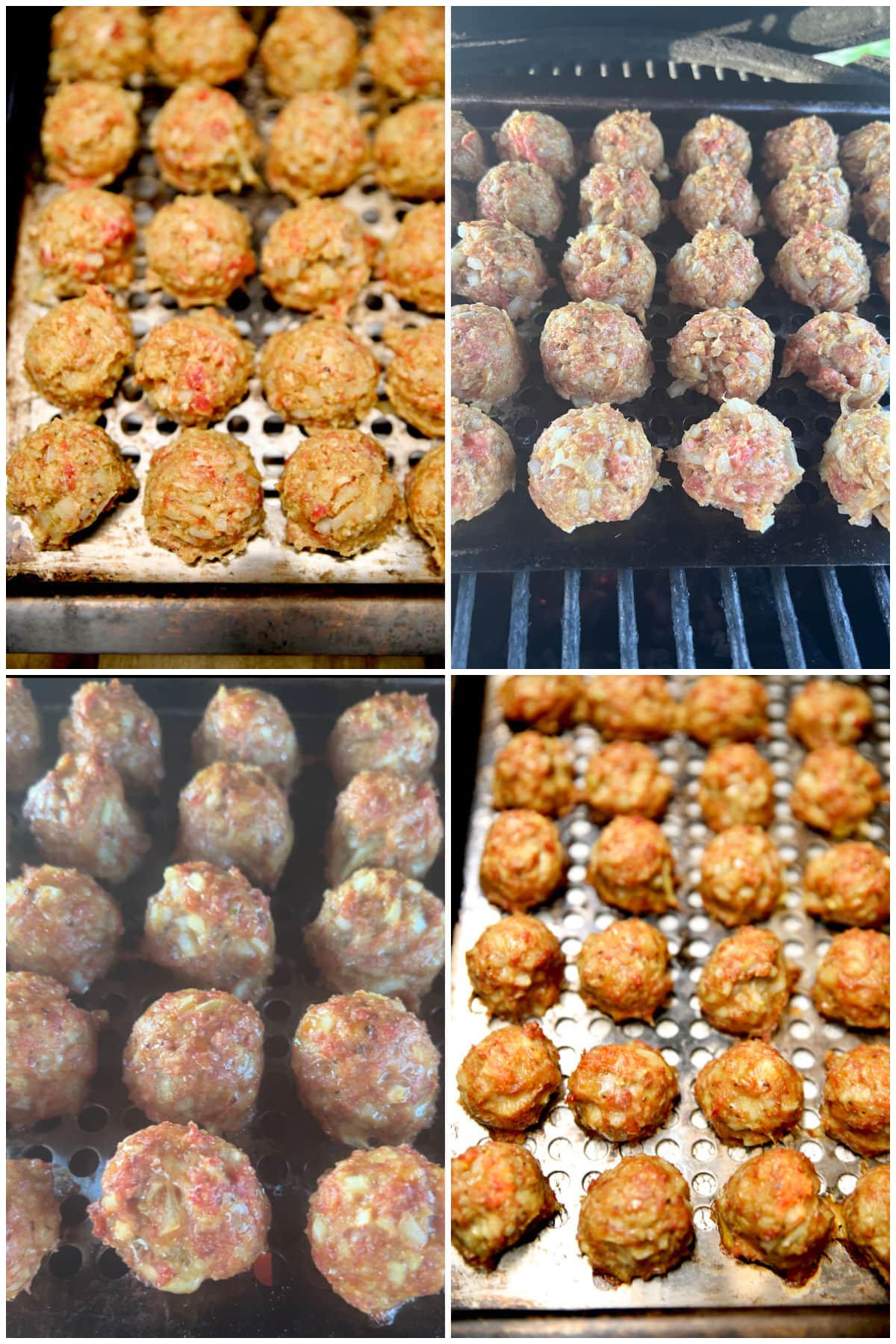 Grilling meatballs collage.