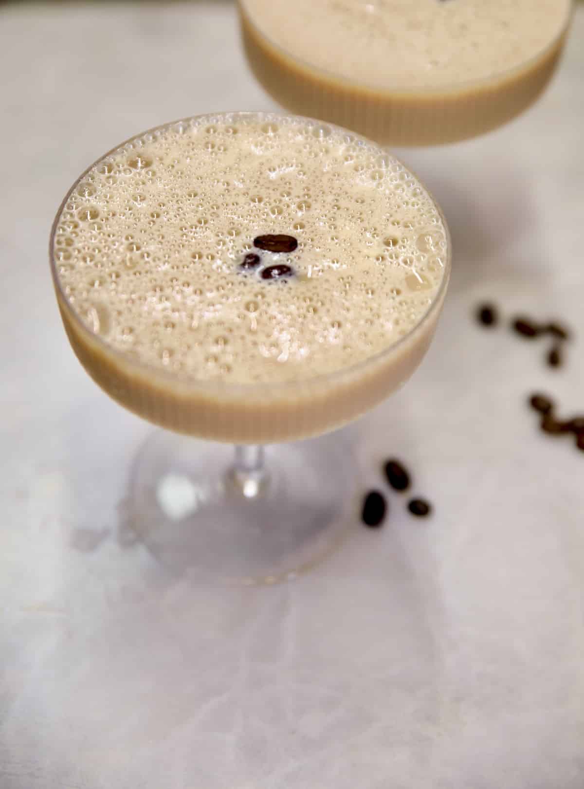 Espresso Martinis with coffee bean garnish.