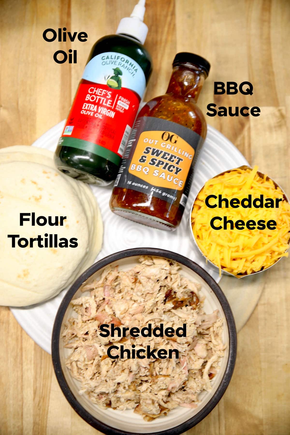 Ingredients for bbq chicken taquitos.