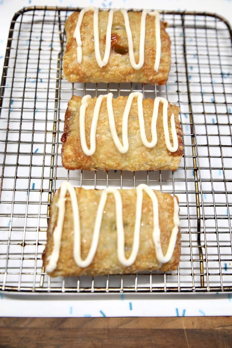 Puff pastry strudel with cream cheese icing.