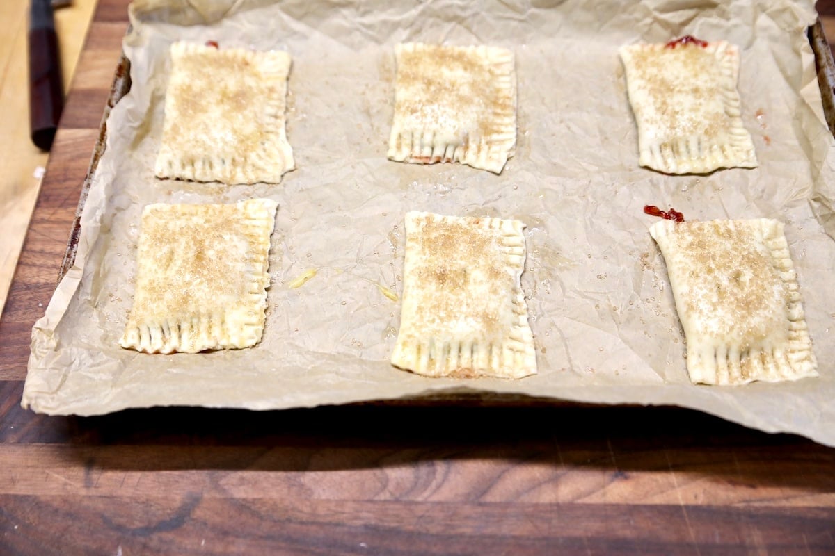 Toaster strudel with coarse sugar ready to bake.