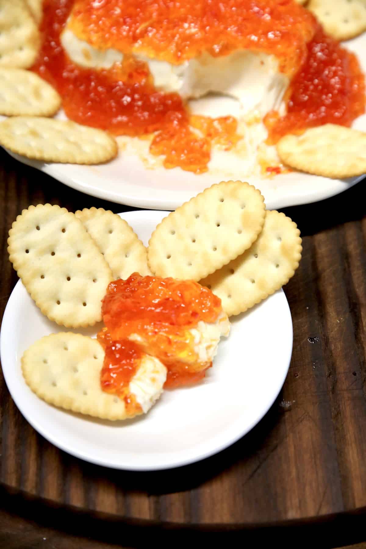 Pepper Jelly Cream Cheese with crackers.