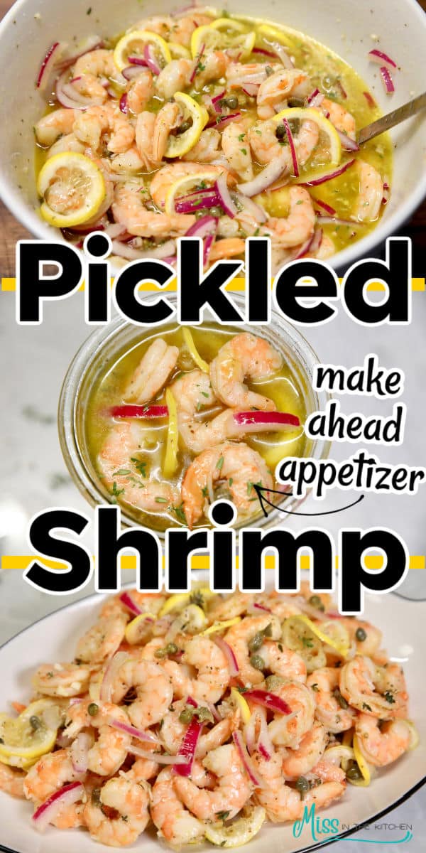Collage of pickled shrimp - text overlay.