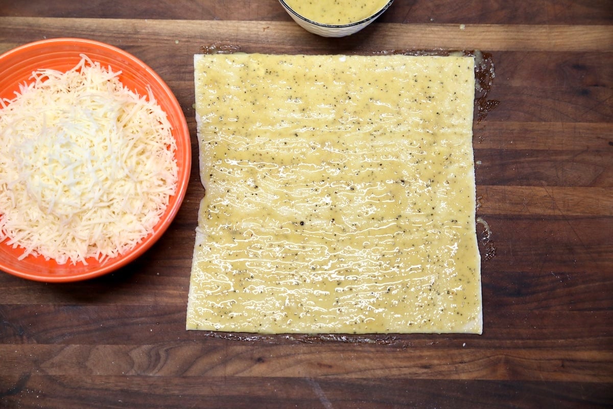 Puff pastry brushed with egg wash.