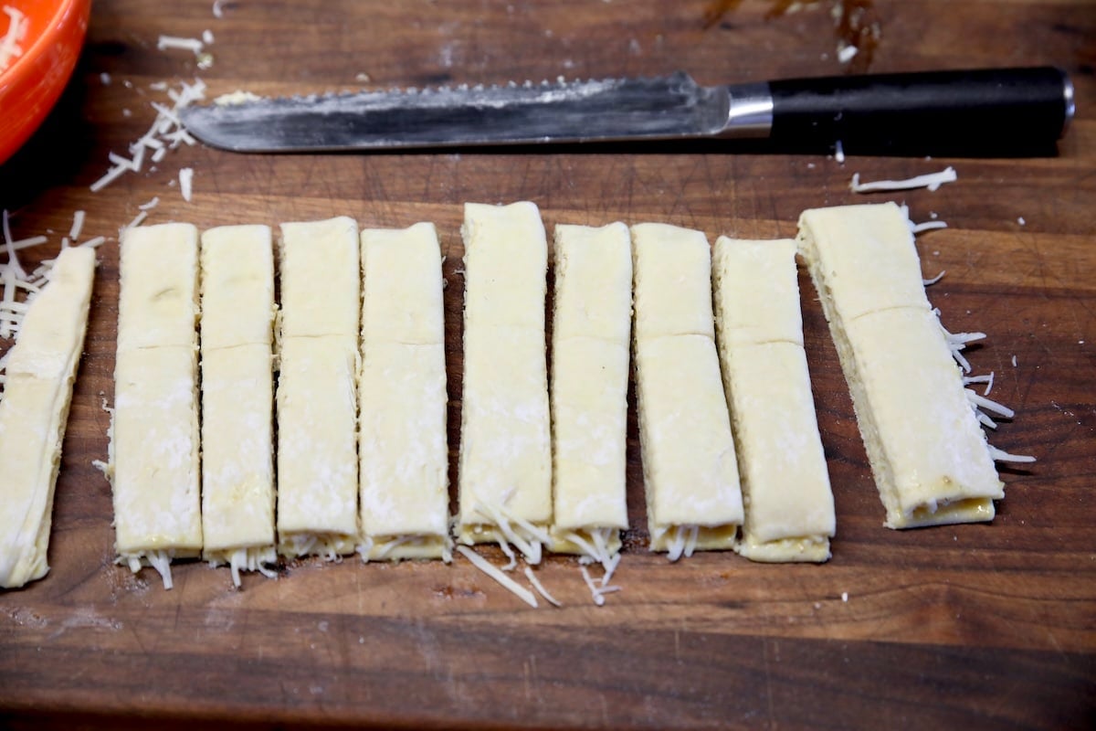 Puff pastry cut into strips.