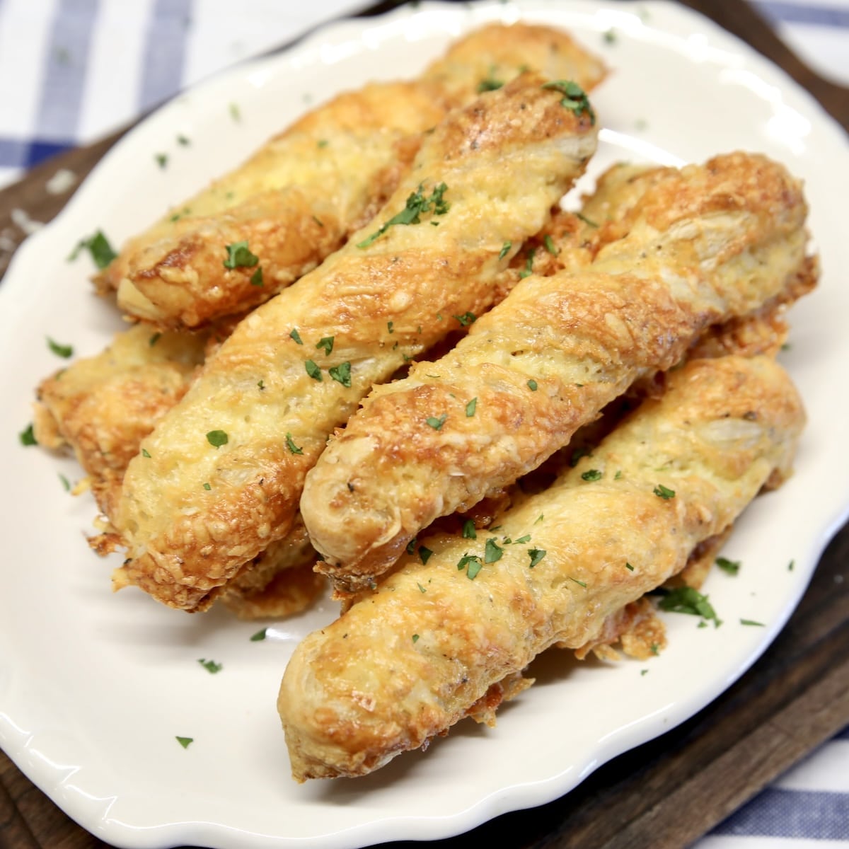 Puff pastry twists on a platter.