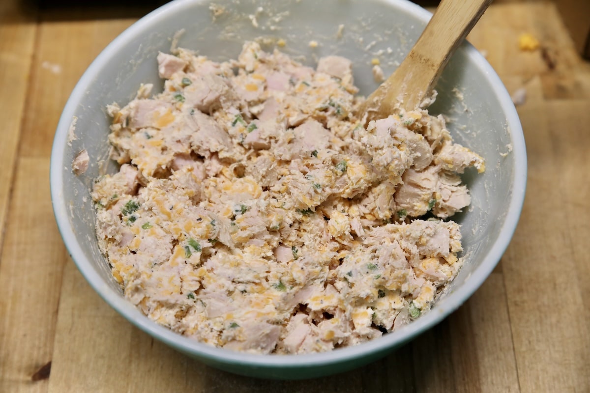 Turkey filling for enchiladas in a bowl.