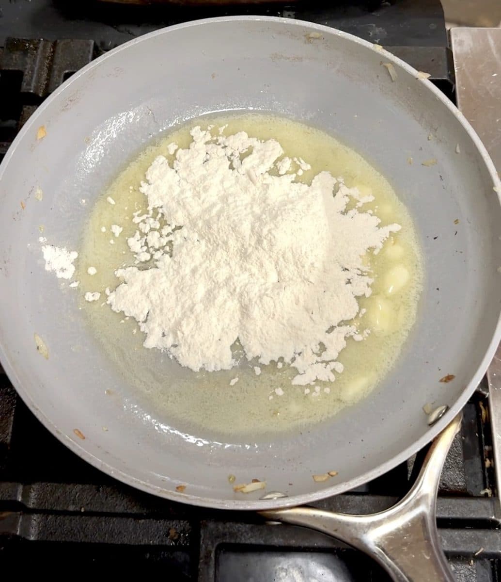 Butter and flour in a skillet for sauce.