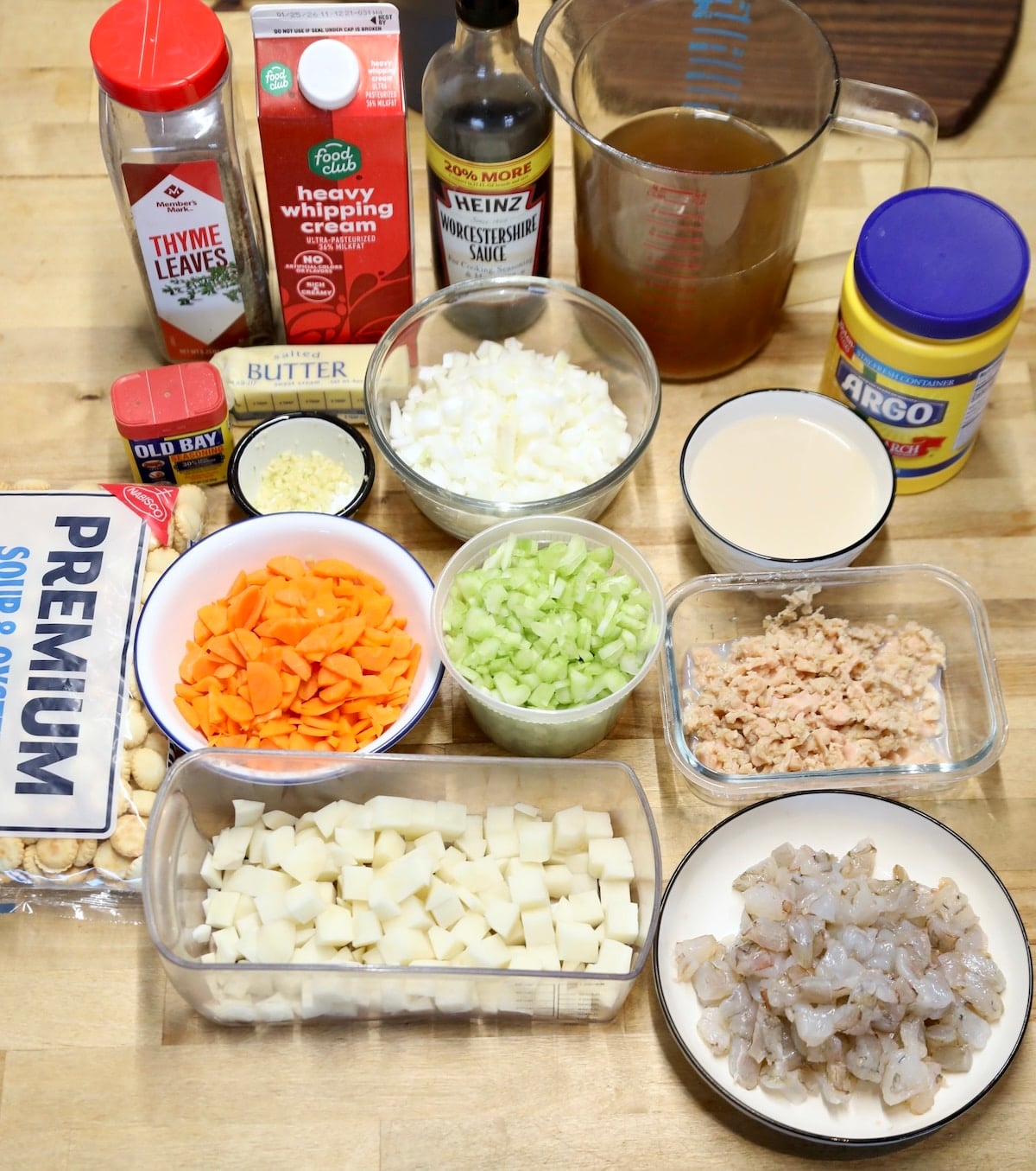 Ingredients for seafood chowder.