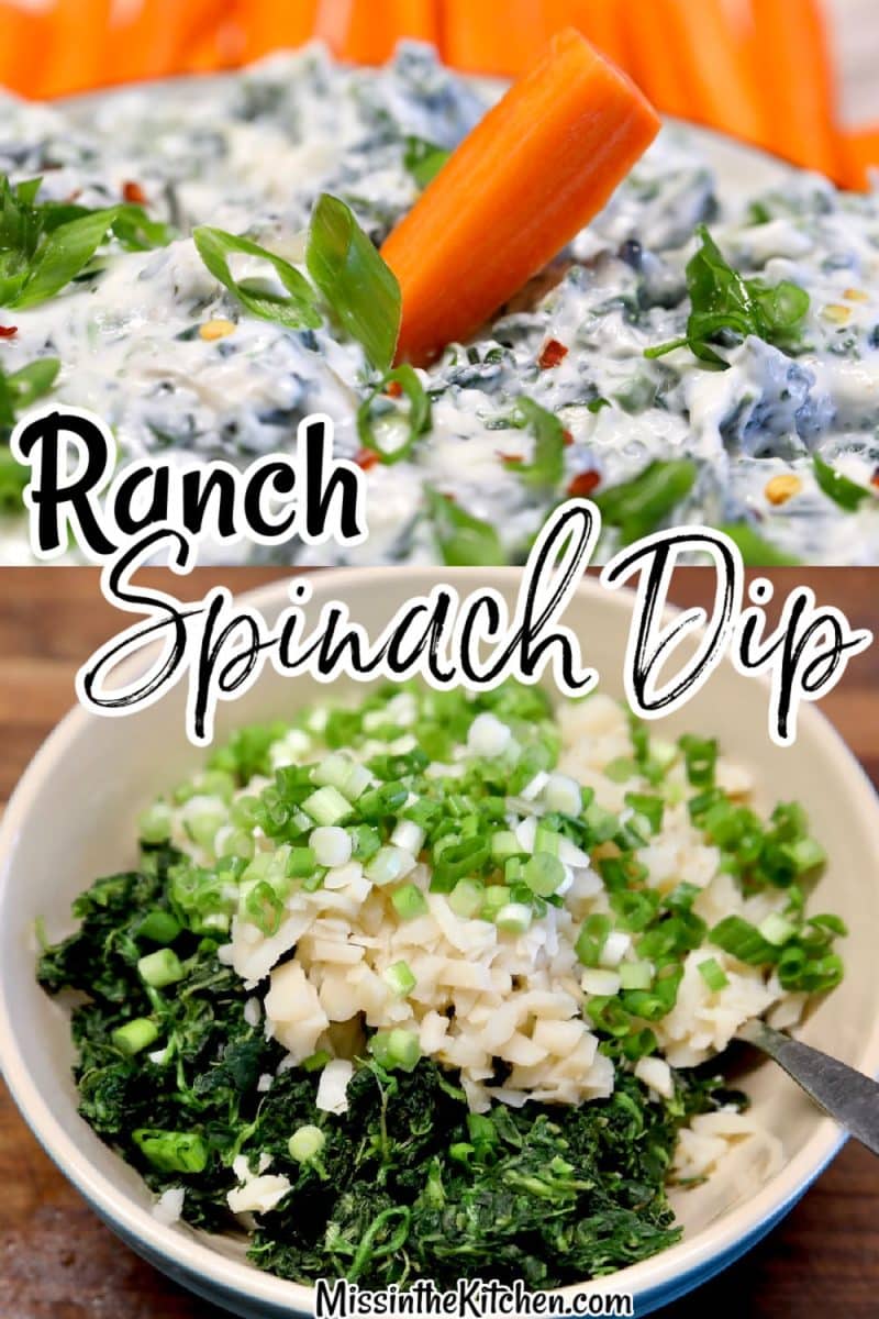 Ranch spinach dip collage with text overaly.