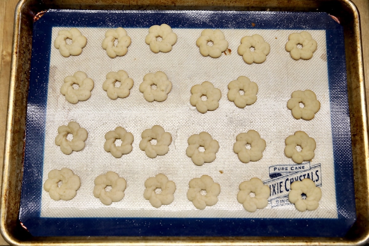 Baked spritz cookies.